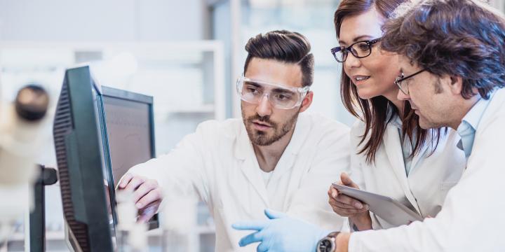 Researcher with computer