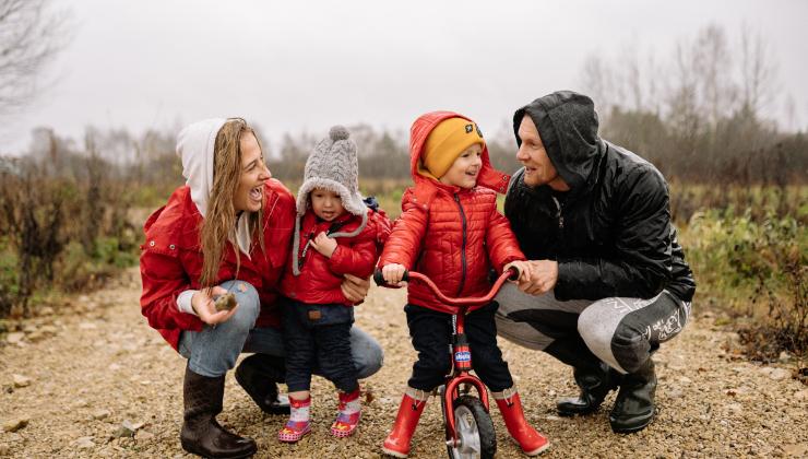 Family in the rain