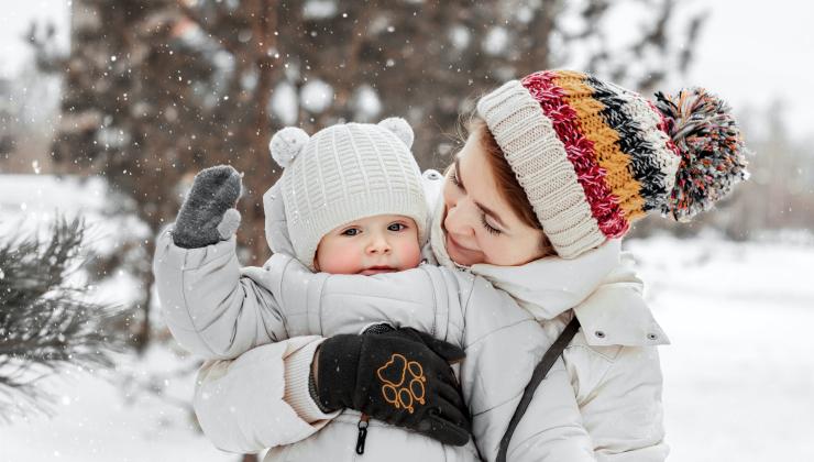 Mother and child in the snow